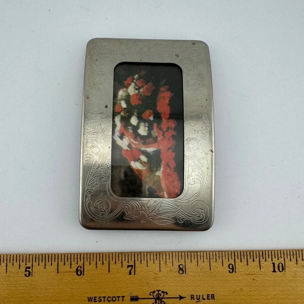 Buddy's Buckle Co Frame Belt Buckle Silver Tone Floral Engraved Western Graphic